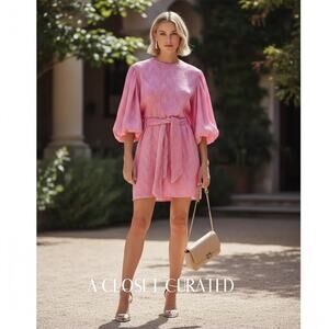 Ganni Pleated Satin Mini Dress Pink 0